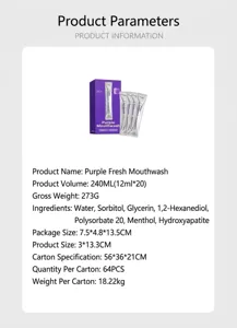 Detailed specification of purple mouthwash portable liquid oral care fresh breath 240ml