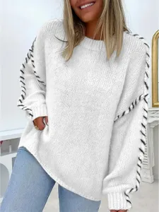 White knit sweater sleeve detail close up loose pullover casual fashion clothing item style