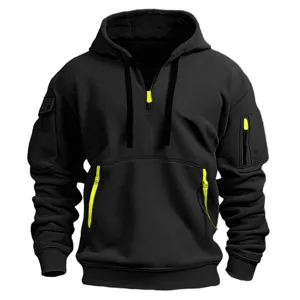 Felpa con cappuccio tattica da uomo con mezza zip e tasche multiple per tempo libero.