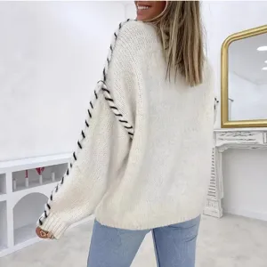 Women Casual Rabbit Hair Blend Pullover Sweater Solid Color Crew Neck Long Sleeve Drawstring Loose Knit Top
