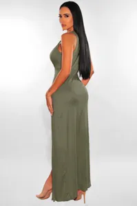 Solid color sleeveless v-neck split maxi dress for women summer elegant long party wear