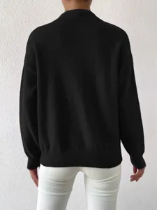 Maglione nero collo alto maniche lunghe da donna, top in maglia morbido autunno inverno.