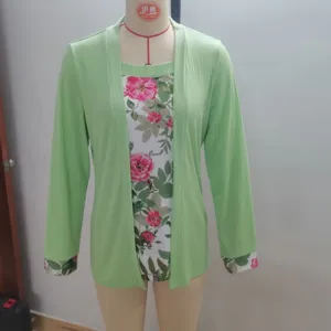 Women fashion floral print fake two piece cardigan set casual elegant daily wear green