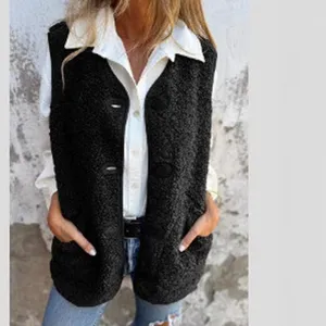Women winter fleece button vest casual sleeveless sherpa jacket outerwear fashion apparel