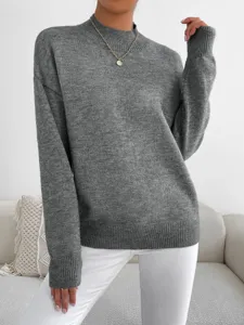 Donna maglione lavorato a maglia collo alto maniche lunghe elegante autunno inverno top