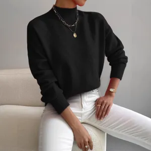 Donna autunno inverno collo alto maniche lunghe maglione in maglia tinta unita top