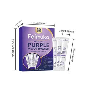 Feimuko purple mouthwash 20 sachets portable travel oral care fresh breath mint flavor.
