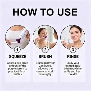 Purple toothpaste teeth whitening serum deep stain removal oral care instruction guide
