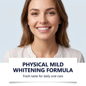Close-up detail showcasing the gentle oral care formula with a bright and confident smile.
