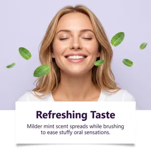 Purple toothpaste for gentle cleaning and fresh breath with a soothing mint scent.