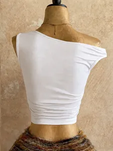 Estate donna bianco crop top monospalla vestibilità slim tinta unita maglietta basic