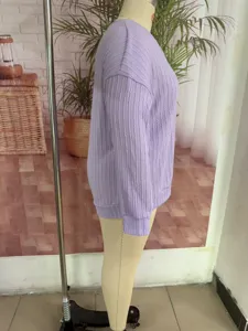Light purple ribbed knit sweater women early spring loose casual long sleeve solid top