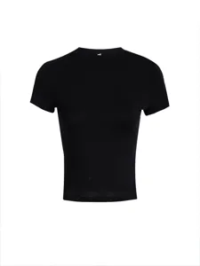 Black short sleeve crop top slim fit casual basic t-shirt women summer Y2K style fashion tee