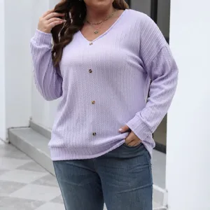 Women's Early Spring Fashion Vertical Stripe Knit Sweater V-Neck Long Sleeve Pullover Casual Top