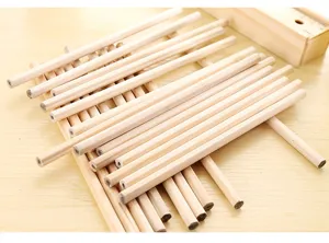 Raw wood HB pencils hexagonal unpainted sketching drawing wooden stationery set for kids school.