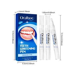 Oralhoe teeth whitening pen set with 3 gel pens and box, fresh mint flavor, 12ml total.
