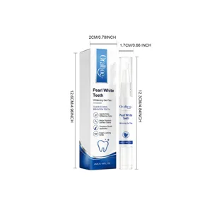 Vue detaillee du stylo gel blanchissant pour dents ORALHOE avec emballage et dimensions.