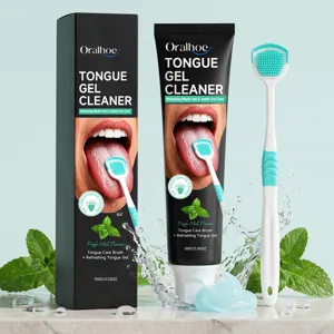Oralhoe tongue gel cleaner set detail, refreshing mint flavor, gentle oral care and tongue cleaning.