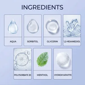 Detailed ingredient view of whitening dental gel pen showing active components for clear breath.