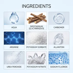Image détaillée de la liste des ingrédients du stylo gel de soins dentaires sûrs.