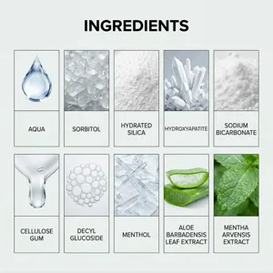 Detailed view of natural plant ingredients and active formulas in the herbal whitening toothpaste.