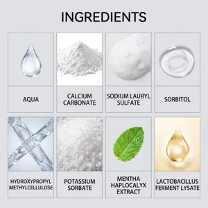 Detailed ingredient breakdown chart for refreshing stain-removing toothpaste with mint extract.