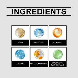 Detail des ingredients du gel de soin dentaire affichant aqua carbomer et allantoin.