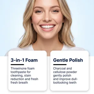 Schaumzahncreme Detail mit 3-in-1 Reinigung, Fleckenreduzierung und sanfter Zahnpolitur.