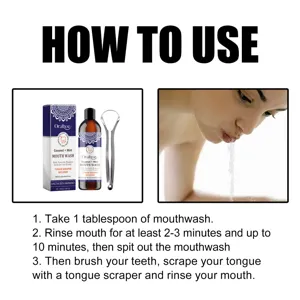 Oralhoe coconut mint mouthwash detail usage guide with tongue scraper for fresh oral breath.