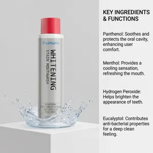 Feimuko 30ml whitening mouthwash features stain removal and breath freshening for daily care.