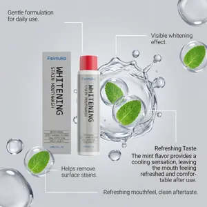 Feimuko 30ml whitening mouthwash detail, gentle formula removes surface stains for fresh breath.
