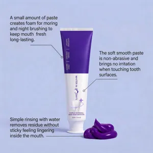 Purple whitening toothpaste gentle cleaning deep stain removal fresh breath 100g tube care