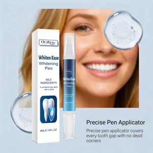 Detailed view of Oralhoe teeth whitening pen with precise applicator and mild formula.
