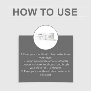 ORALHOE teeth whitening powder instruction detail showing step by step usage guide for clean breath.