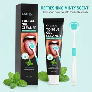 Oralhoe tongue gel cleaner set with scraper brush and mint flavor for fresh breath and oral care.