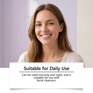 Detail view showing a smiling model for daily oral care and refreshing teeth cleaning experience.