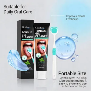Oralhoe tongue cleaner gel set with fresh mint flavor and brush for daily oral care and fresh breath.
