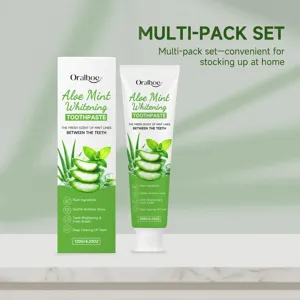 Aloe mint whitening toothpaste detail shot showing herbal plant ingredients and fresh formula.