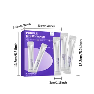 Purple mouthwash portable travel sticks fresh breath oral care whitening rinse 20pcs set.