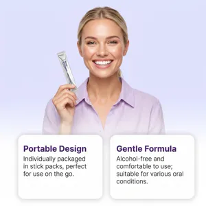 Portable mint mouthwash stick pack detail view, refreshing oral care for daily fresh breath.