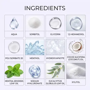 Detailed infographic chart showing natural herbal ingredients and active components of mouthwash.