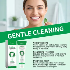 ORALHOE probiotic clarifying toothpaste detail view, gentle cleaning and long-lasting fresh breath.