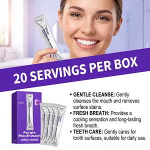 Portable purple mint mouthwash sticks, gentle clean and fresh breath formula for daily care.