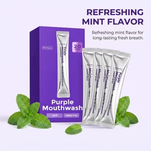 Detailed view of portable purple mint mouthwash sticks, refreshing and convenient for daily use.