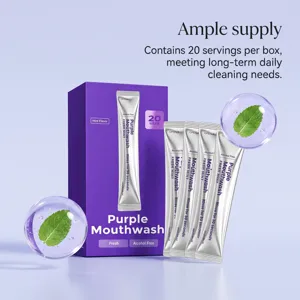 Detail view of the portable purple mouthwash sticks with fresh mint flavor and clean design.