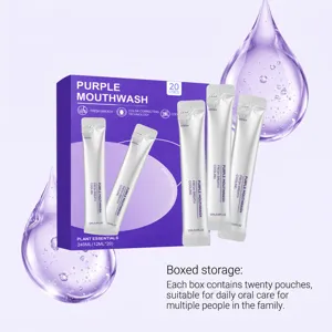 Purple fresh mouthwash portable liquid travel sachets 20pcs set for daily oral breath care
