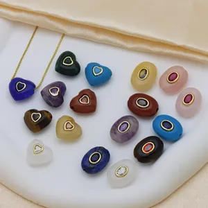 Naturstein Zirkonia Herz Oval Anhänger Gold Plattiert Kupfer Luxus Charm Für Damen DIY Schmuckherstellung Anhänger Ohne Kette