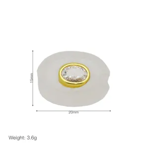 Ovale weiße Edelsteinperle mit Goldfassung Zirkon, 20x15mm Schmuckherstellungskomponente.