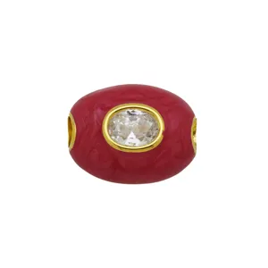 Rote Emaillierte Ovale Tonnenabstandshalter Perle mit Kristall Gold DIY Schmuckzubehör