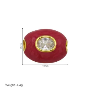 Rote ovale Emaillierte Großlochperle mit Zirkon, DIY Armband Halskette Schmuck Zubehör.